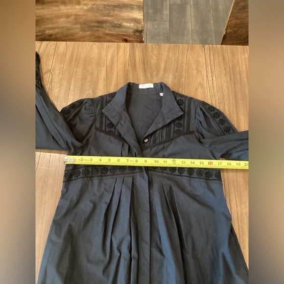 Rebecca Taylor Lace Mock Neck Long Sleeve Poplin cotton mini Dress black 0 - Picture 9 of 14